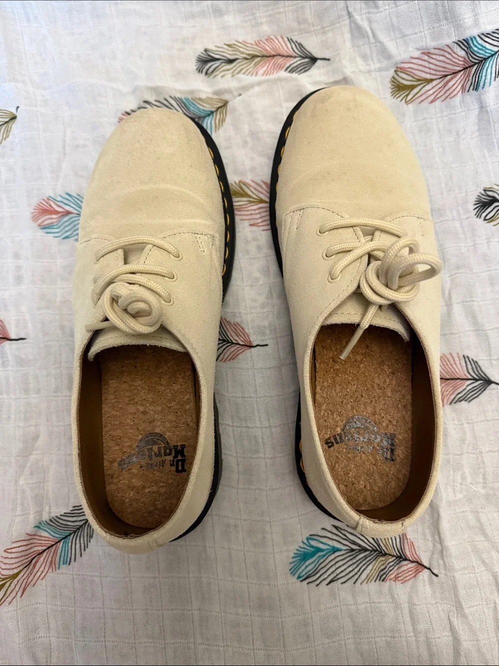 Dr. Martens 1461 Cream Suede Derby Shoes with Contrasting Stitch